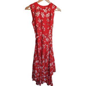 Calvin Klein Womens Belted Handkercheif Dress Red Floral Size 2